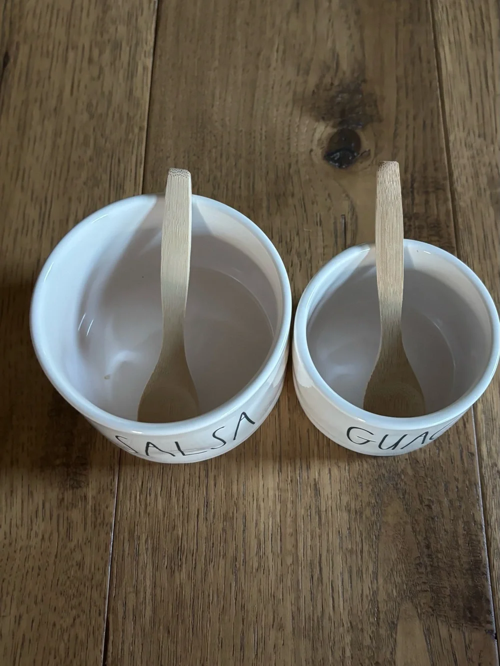 Ceramic Salsa & Guac Dip Bowl Set with Wooden Spoons - White